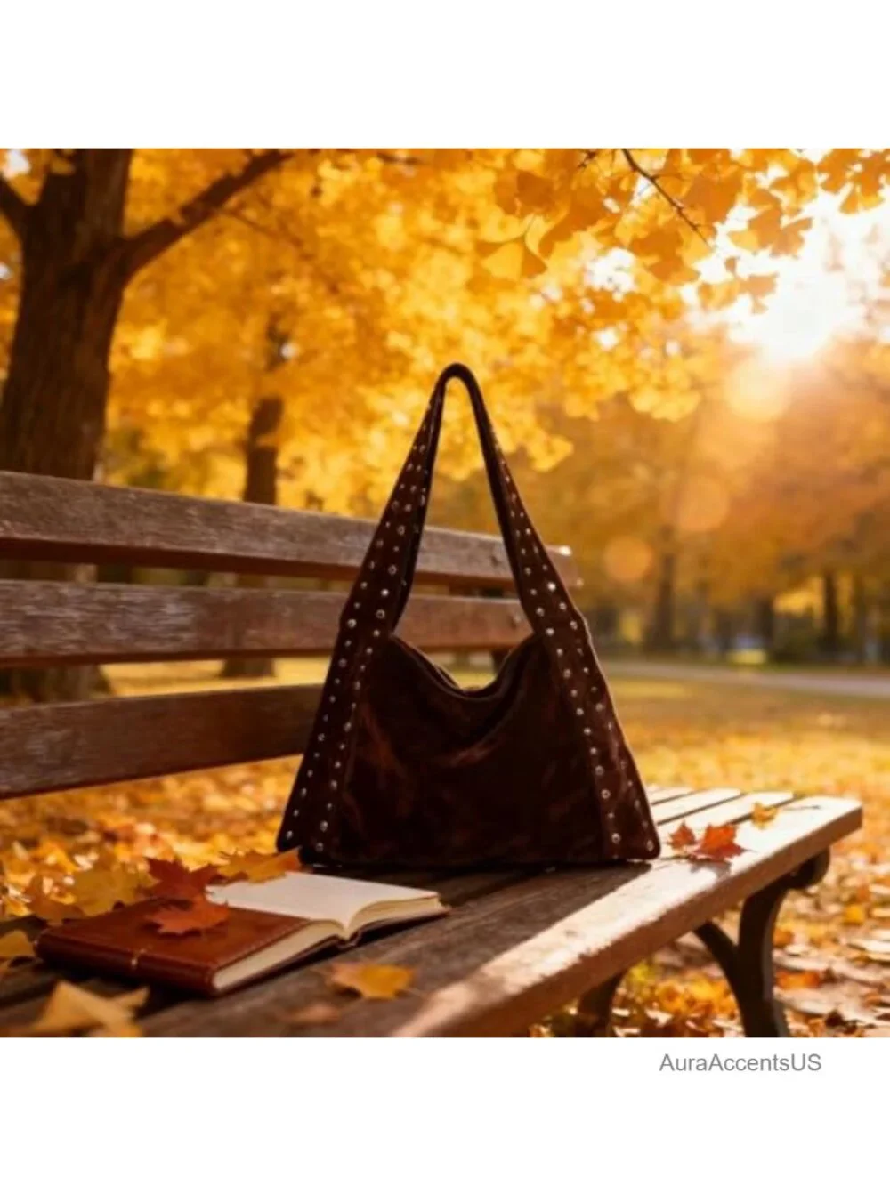 Faux Suede Hobo Bag Studded Shoulder Handbag for Women